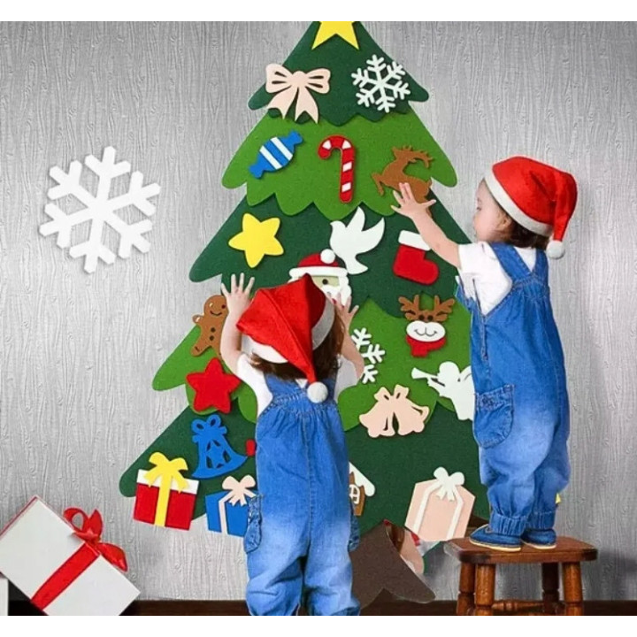 OUTLET! CHOINKA Z FILCU BOŻE NARODZENIE Z OZDOBAMI 26 SZT NA RZEPY DIY [SE-CH1-OUTLET]