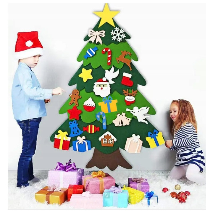 OUTLET! CHOINKA Z FILCU BOŻE NARODZENIE Z OZDOBAMI 26 SZT NA RZEPY DIY [SE-CH1-OUTLET]
