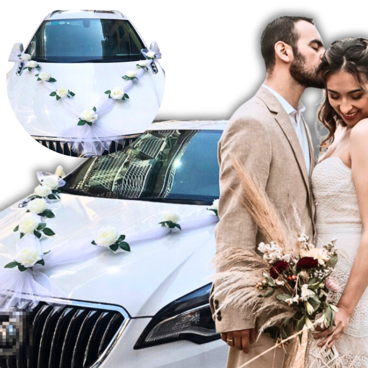 DEKORACJA ŚLUBNA DO SAMOCHODU NA ŚLUB AUTO OZDOBY [WP-DS1-BI]