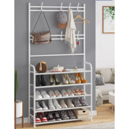 STOJAK NA BUTY Z WIESZAKIEM NA UBRANIA BIAŁY 172X80X26 [D-W4]