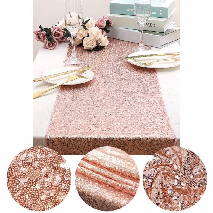BIEŻNIK CEKINOWY ROSE GOLD WIECZÓR PANIEŃSKI [24G]