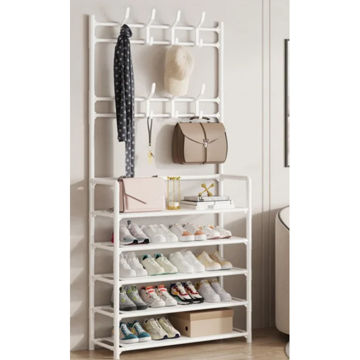 STOJAK NA BUTY Z WIESZAKIEM NA UBRANIA BIAŁY 172X80X26 [D-W4]