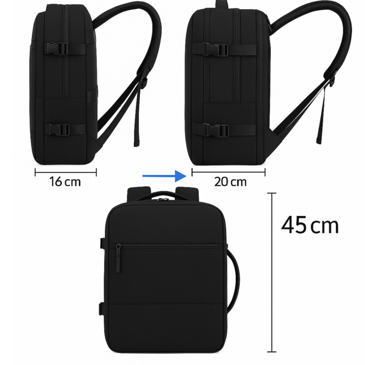Plecak Bagaż Podręczny do Samolot 45x30x20 Wizzair Ryanair USB Worek na But [PLECAK102]