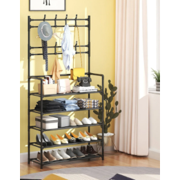 STOJAK NA BUTY Z WIESZAKIEM NA UBRANIA CZARNY 172X80X26 [D-W3]