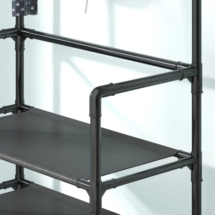 STOJAK NA BUTY Z WIESZAKIEM NA UBRANIA CZARNY 172X80X26 [D-W3]