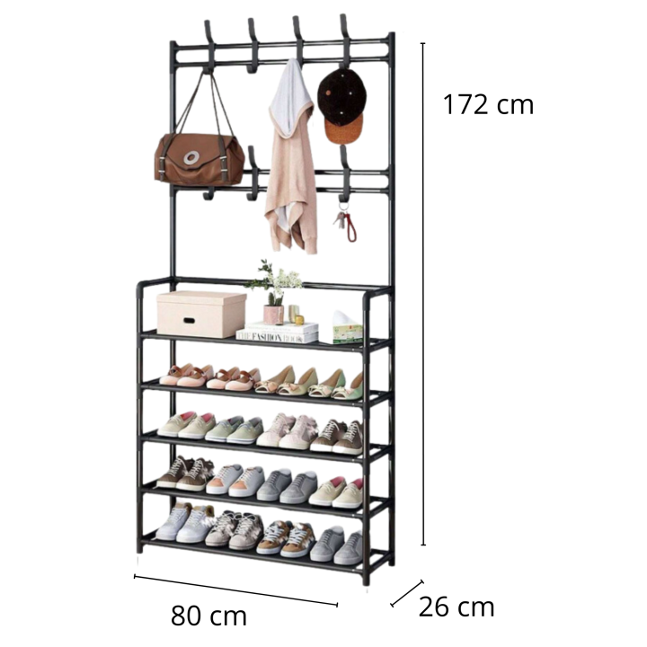 STOJAK NA BUTY Z WIESZAKIEM NA UBRANIA CZARNY 172X80X26 [D-W3]